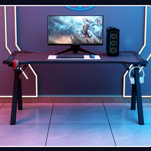Mesa de juegos en forma de Z, luces ajustables de Metal de madera modernas, juego de <span class=keywords><strong>Pc</strong></span> Led Rgb, mesa de ordenador de oficina en casa, escritorio de juegos para juegos - Product Image 2