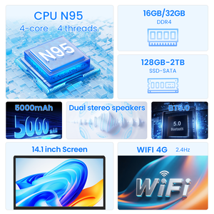 โน้ตบุ๊คธุรกิจใหม่ขนาด 14.1 นิ้ว Intel N95 ระบบปฏิบัติการ Windows 11 Quad-Core แรม 8GB SSD 1TB หน้าจอ IPS ภาษาอังกฤษ กราฟิก UHD ประสิทธิภาพสูง WiFi - Product Image 2