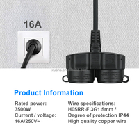 Cordon d'extension double prise Schuko extérieur 2-en-1 en caoutchouc étanche IP44 avec conducteur en cuivre pur 16A noir 0,3m pour appareils électroménagers