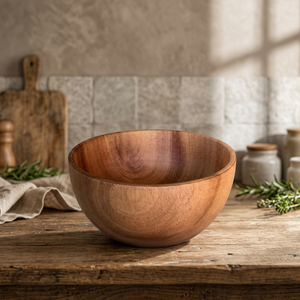 Tazón para Mezclar de Madera de Acacia Auténtica, Tazón para Ensalada Personalizado, Estilo Europeo Vintage, Ecológico, Pulido, para Fiestas en Casa - Product Image 1