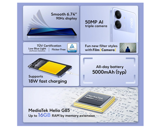 Poco C65 4G LTE GSM Điện Thoại Thông Minh Dual Sim 256GB + 8GB IPS Hiển Thị Thông Minh Chơi Game Các <span class=keywords><strong>T</strong></span>ính Năng Nhận Dạng Khuôn Mặ<span class=keywords><strong>t</strong></span> Pro Max Mô Hình EU Cắm - Product Image 6