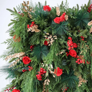 Arco Floreale Natalizio EG-FWGN25 con Rose Rosse e Piante Sempreverdi, Capolavoro Incantevole per Eventi Festivi e Decorazioni - Product Image 4