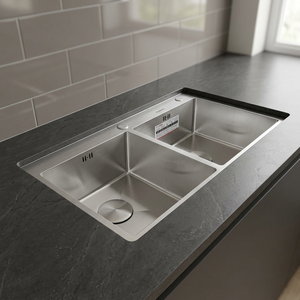 Évier de cuisine en acier inoxydable 304, double bac, fait main, à encastrer, finition brossée, anti-rayures, design farmhouse, garantie 3 ans - Product Image 1