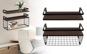 Mensole Galleggianti in <span class=keywords><strong>Legno</strong></span> per <span class=keywords><strong>Bagno</strong></span> <span class=keywords><strong>con</strong></span> Supporti in Metallo e Cestini Portaoggetti - Product Image 3