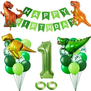 2023男の子ジャングルサファリのテーマのための恐竜の誕生日用品恐竜1歳の誕生日パーティーの装飾バナーは装飾を支持します