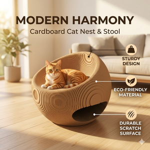 Cama y Taburete Multifuncional Ecológico <span class=keywords><strong>para</strong></span> Gatos con Superficie Rascadora <span class=keywords><strong>de</strong></span> Cartón, Casa Rascadora <span class=keywords><strong>para</strong></span> Gatos - Product Image 1