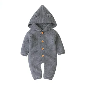 Children Baby Boy Girl Kids Knitting Long Sleeve Rompers Autumn Winter Baby Boys Girls Pure Color Hooded Rompers Clothes