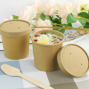 Gobelets et bols à soupe jetables en papier kraft biodégradable de qualité alimentaire avec couvercles en PP pour restaurants, plats à emporter, salades, collations et soupes - Product Image 6