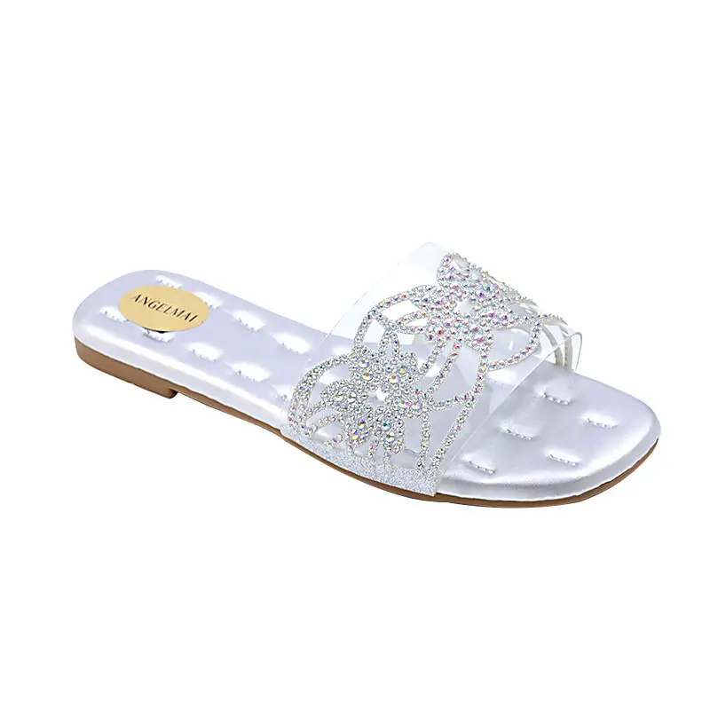 Luxus flache Silber Glitter Sandalen Frauen Mode Mädchen Clear Slide Hausschuhe Schuhe Trendy Damen Jelly Slippers und Sandale 2022