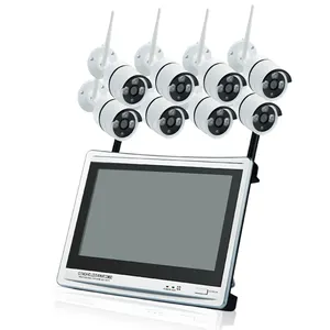 8CH WIFI CCTV 홈 보안 경보 시스템 8pcs 야외 카메라 모바일 뷰 h.265 무선 nvr 키트 12 인치 LCD 모니터