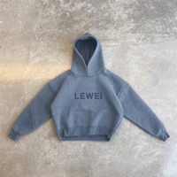 Vente Flash : Sweat à Capuche Brodé Personnalisé, Coupe Oversize, Bleu Poussiéreux, Faible MOQ avec Logo Brodé pour Hommes, Marque Streetwear