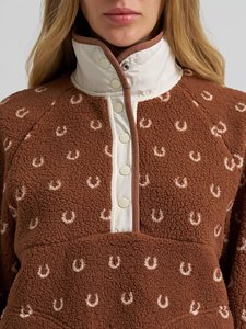 Fabricant de vestes courtes en molleton Sherpa pour femmes, personnalisées, à col montant, demi-fermeture à boutons-pression, à imprimé fer à cheval et à blocs de couleur - Product Image 4