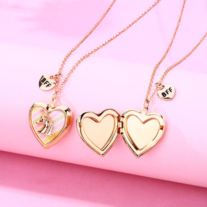Collar con forma de corazón de unicornio para niños, colgante con foto abierta, BFF, Color Pastel, nuevo diseño, 2023 - Product Image 4