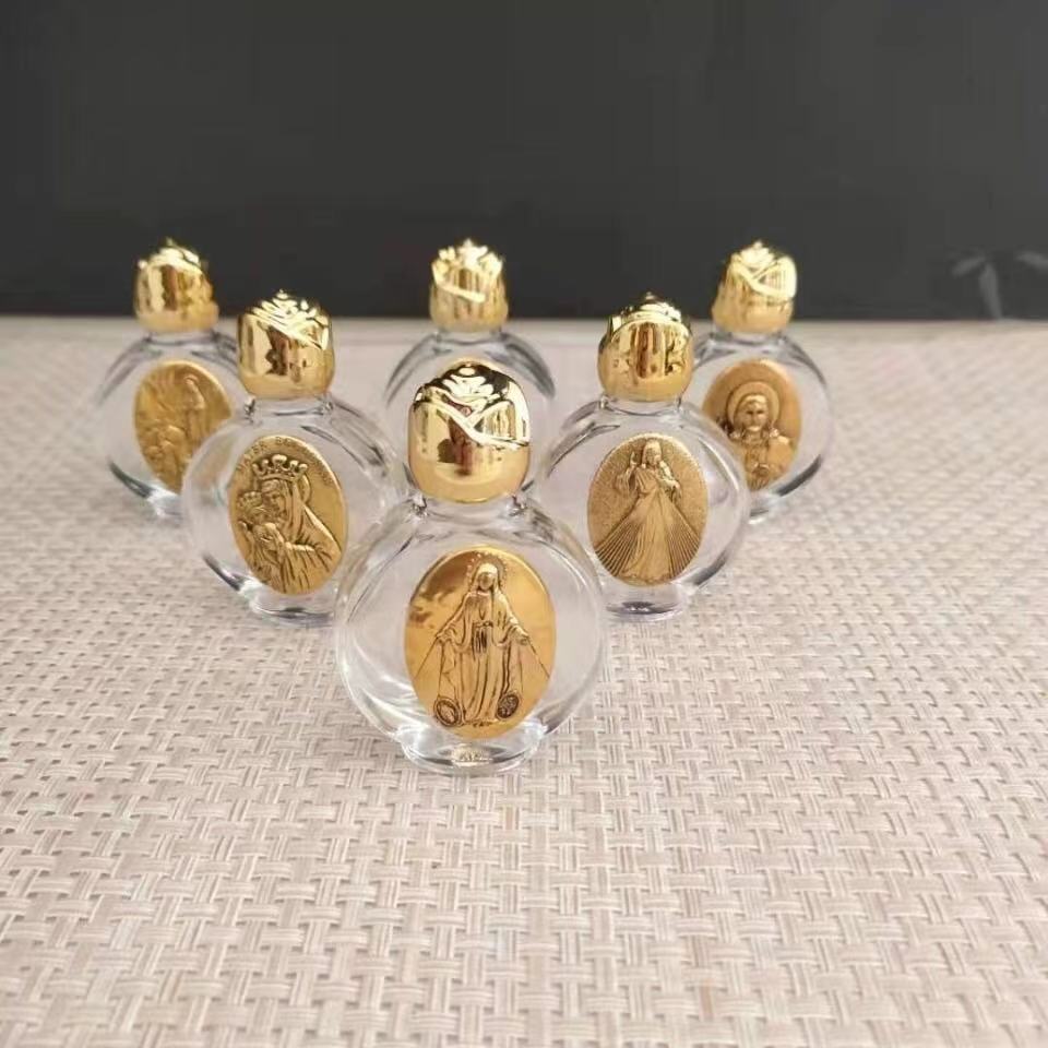 Новый портативный розовый хрустальный стеклянный рельефный значок путешествия святая бутылка воды католическое украшение реликвии
