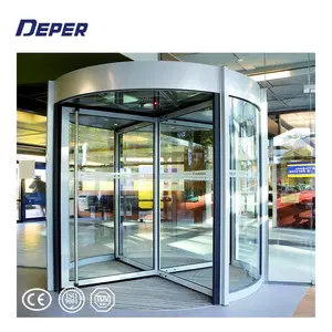 DEPER keamanan eksterior komersial 4-sayap Sensor pintu kaca otomatis pintu berputar untuk Hotel/Bank