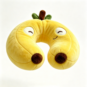 Almohada de felpa en forma de plátano de doble cabeza, personalizada y adorable, soporte suave para el cuello en forma de plátano amarillo para viajes en avión y coche. - Product Image 1