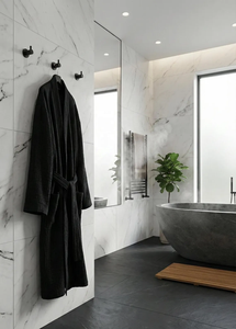 Accappatoio Premium in Mussola di Cotone a 4 Strati Nero 100% Cotone Traspirante Morbido Unisex Leggero ad Asciugatura Rapida per Uomo - Product Image 3