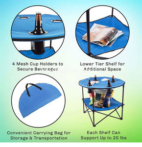 <span class=keywords><strong>Table</strong></span> de <span class=keywords><strong>Camping</strong></span> légère à <span class=keywords><strong>double</strong></span> couche <span class=keywords><strong>Table</strong></span> ronde de pêche en plein air pliable durable avec 4 porte-gobelets - Product Image 3