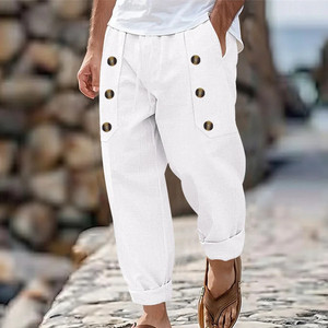 Pantaloni larghi Multi-bottone in cotone e lino - Product Image 5