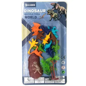 Plastic kids dinosaurs toy dinosaurs world figure 12pcs PVC 4cm small dinosaur with trees and fossils set