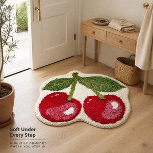 Cherry Cute <strong>Bath</strong> Carpet <strong>Funky</strong> Bathroom <strong>Mats</strong> Non Slip Cute Fruit Shaped Super Soft Doormat Irregular Shape Rugs Home Use - Product Image 2