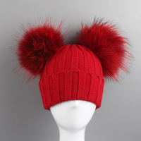 Chapeau avec Double pompon en fourrure véritable, idéal pour l'hiver et pour enfant
