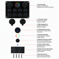 Panneau de commande combiné pour voiture 12V 24V, bouton poussoir rond, tableau de bord avec affichage LED, prise de charge USB