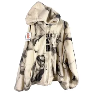 Custom Cashmere Tie Dyed Distress Add Fleece To Thicken Commuting Style Casual Loose Type Unisex Hoodie Jacket