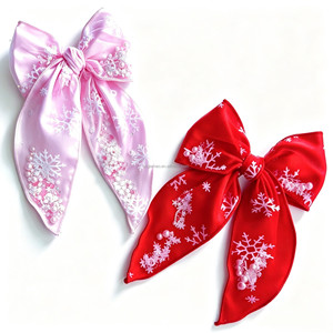 Lazos para el Cabello <span class=keywords><strong>con</strong></span> Elástico para Niñas, Accesorio de Lazo de Malla de Tul <span class=keywords><strong>con</strong></span> Diseño Navideño: Clip Festivo Rojo y Verde - Product Image 2