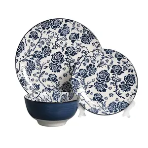 Vente en gros tampographie Style chinois vaisselle assiettes et bols ensemble de table en céramique avec impression de taille et design avec logo personnalisé