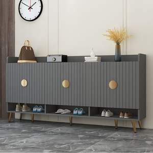 Modern <b>Shoe</b> Cabinet With <b>Storage</b> <b>Shelf</b> For Entryway Home Use White Minimalist Design With Gold Knobs And Wooden Legs - Product Image 4