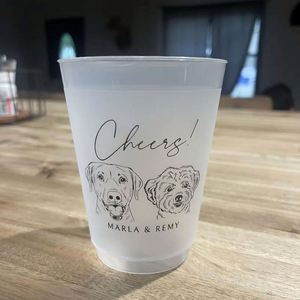 Vasos Personalizados con Retrato de Mascota para Bodas, Ilustración de Mascota Personalizada, Recuerdos Modernos para Bodas, Portavasos, Vasos Personalizados para Cócteles - Product Image 1