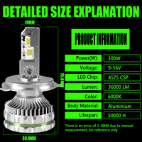 Phares LED automobiles haute puissance H4, ampoules LED H1 H7 H3 H11 pour voiture, 300W 50000LM, phares LED H4, phares LED H7