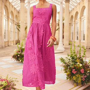 Women's <b>Three</b>-Dimensional Floral Applique Sleeveless Fit-and-Flare Casual Square Neck Summer Dress - Product Image 1