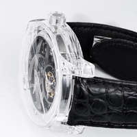 Montre mécanique de luxe pour homme avec cadran squelette, tourbillon, cristal saphir complet et bracelet en cuir fluororubber