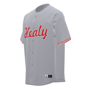 HEALY Maillot de baseball rétro américain pour homme, gris et rouge contrastés, maille respirante, séchage rapide, polyester/coton, manches courtes sportives - Product Image 1
