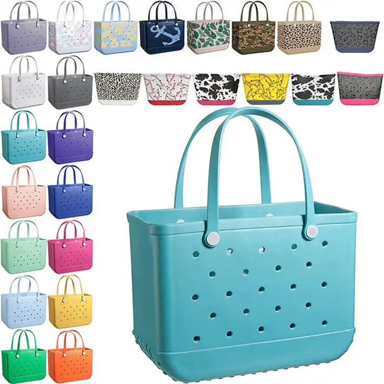 Wholesale Outdoor EVA Portable Travel bogg Beach Tote Bag Waterproof Washable Sand Proof soft silicone Rubber EVA Beach Bag