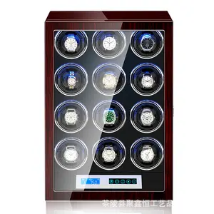 Gostar 보석 지문 잠금 해제 시계 와인 더 럭셔리 자동 시계 상자 LCD 터치 스크린 나무 시계 스토리지 안전 상자