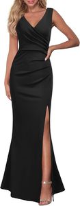 Vestido <span class=keywords><strong>de</strong></span> Fiesta Midi Ajustado sin Mangas con Cuello en V y Tirantes Finos Ajustables para Mujer, Color Rojo Vino, Talla M, Marca Owin - Product Image 4