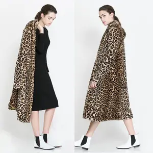 New Leopard Pattern Rabbit Fur Women Coat Long Style Women'S Fake Rabbit Fur Coat With Pocket