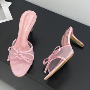2025 Sandales à bout ouvert antidérapantes en maille avec nœud, talon aiguille, en cuir léger, style d'Asie du Sud-Est, tendance - Product Image 4