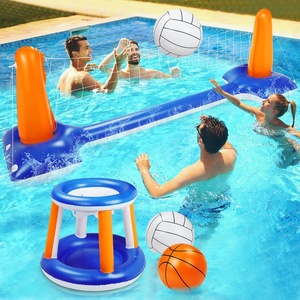 Ensemble de paniers de basket gonflables flottants pour piscine avec filet de volley-ball, jeux gonflables pour piscine - Product Image 1