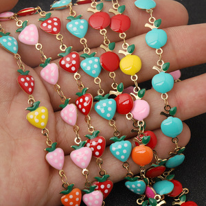 Cadena de Frutas Esmaltadas de Manzana y Fresa, Chapada en Oro, de Acero Inoxidable para Hacer Collares, Formas Mixtas H1679 - Product Image 4