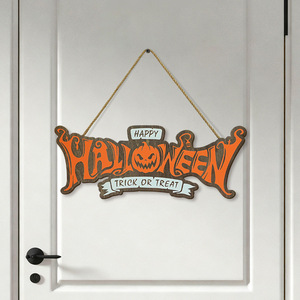 Décoration de porte d'Halloween en bois de haute qualité avec une citrouille orange effrayante, idéale pour la fête à la maison - Product Image 4