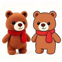 Adorable ours en peluche tricoté avec écharpe, personnalisable, jouet en peluche doux, vente en gros, jouet en peluche personnalisé pour cadeau