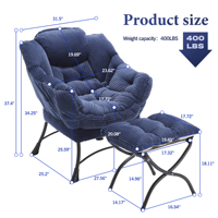 Fauteuil d'appoint moderne bleu marine avec repose-pieds et accoudoirs, canapé d'angle rembourré pour petit espace, avec poche latérale pour chaise