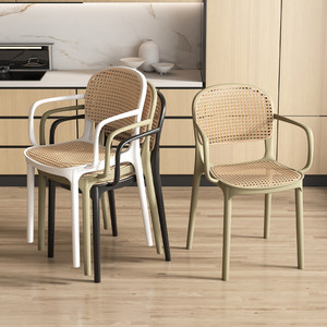 <span class=keywords><strong>Chaise</strong></span> de restaurant et tabouret de table à manger d'extérieur en rotin nordique, avec dossier et accoudoirs empilables en plastique épaissi - Product Image 2