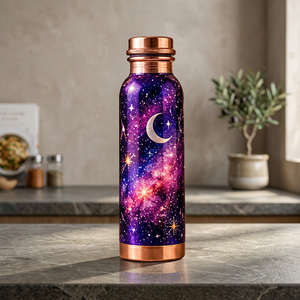 Purple Galaxy Moon Stars Copper <b>Water</b> <b>Bottle</b> with Copper Lid Portable <b>Metal</b> Flask - Product Image 1