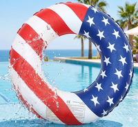 Bouée gonflable PVC drapeau américain pour adultes 80cm, motif patriotique rouge blanc bleu, pour fête de 4 juillet, jouet aquatique flottant pour la plage