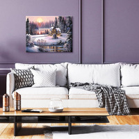 Peinture par numéros de paysages de neige de Noël, peinture acrylique moderne écologique peinte à la main avec cadre